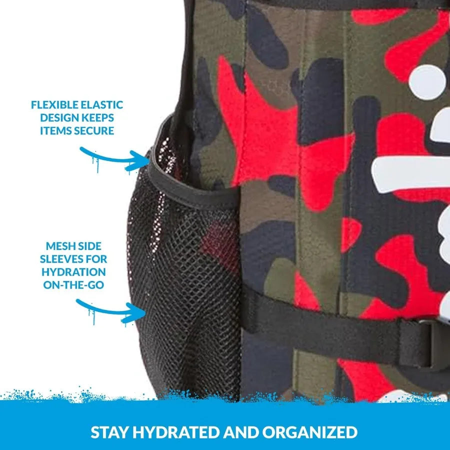 COOKIES Non-Standard Ripstop Nylon Backpack Durable Tear-Resistant Bag with Heavy-Duty Zippers Mesh Side Pockets Adjustable Str