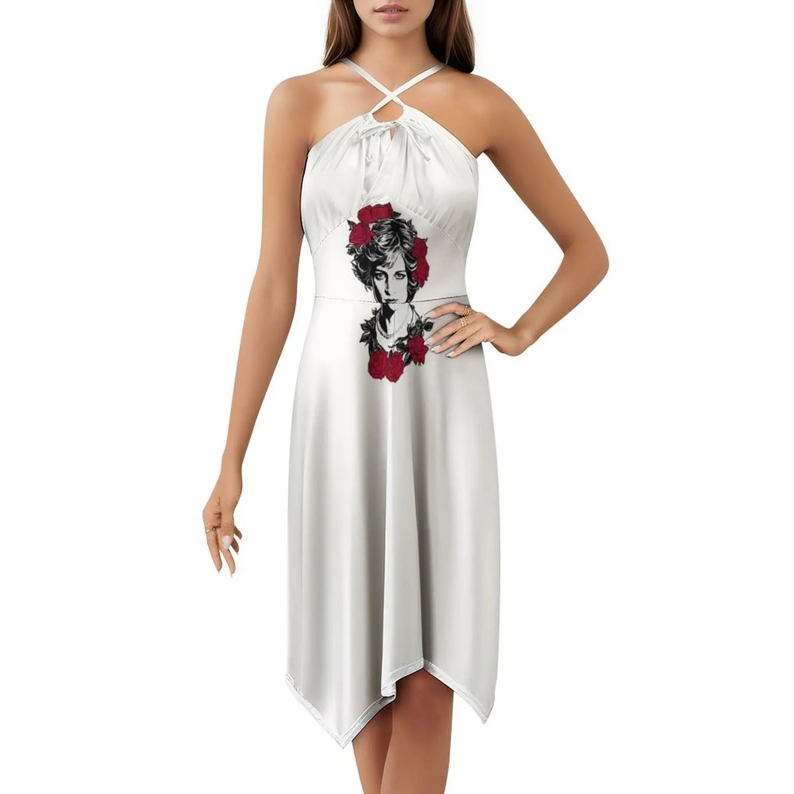 Red Roses-Princess Diana Korean Style Dress For Women Elegant Casual Dress For Party Or Daily Wear Princess Diana Diana