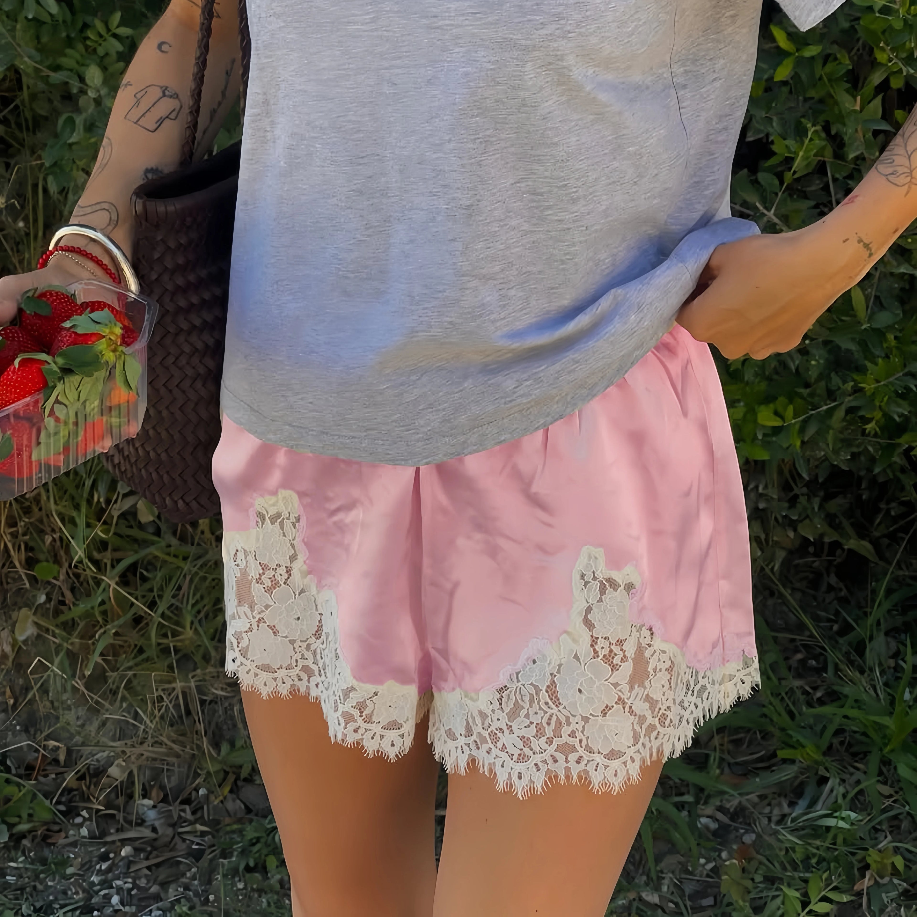 Y2k Women Silk Satin Shorts Lace Trim Patchwork Micro Mini Slip Shorts Low Rise Lingerie Pajamas Coquette Boxers Streetwear