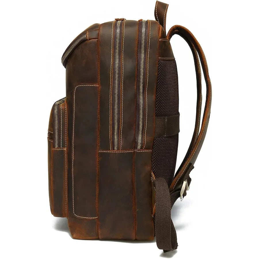 LANNSYNE Vintage Genuine Leather 16" Laptop Backpack For Men Hiking Travel Bag Camping Rucksack