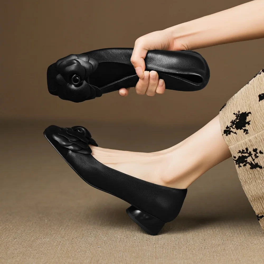 Fashion Flower Single Shoes Autumn New Square Toe Shallow Mouth Slip-on Non-Slip Low-Top Shoes