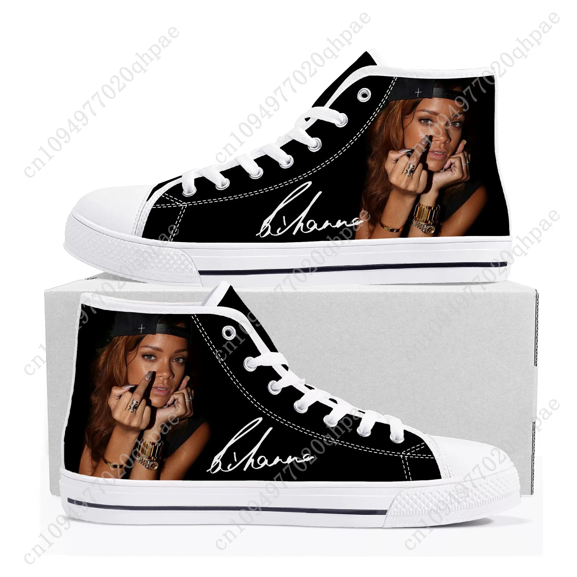 R-Rihanna High Top Sneakers Mens Womens Teenager High Quality Canvas Sneaker 3D Print Casual Couple Shoes Personalized Shoe