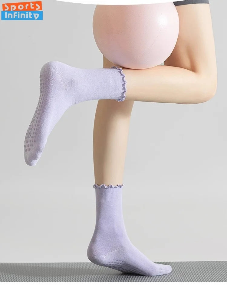 Spring and summer rolled edge mid tube yoga socks women anti slip dance fitness sports socks odor proof cotton Pilates socks