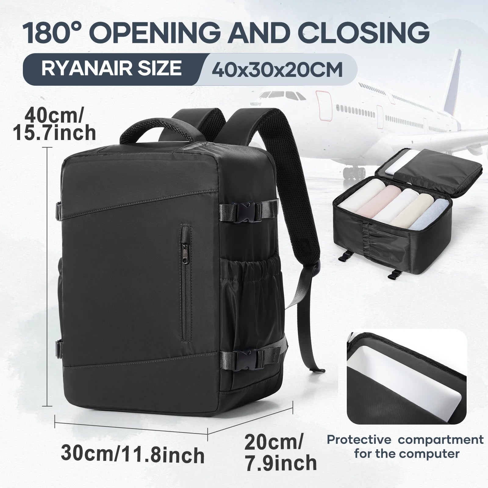 Under Seat Travel Backpack, Ryanair Wizzair 40x30x20 Airplane Travel Backpack, Men Business Laptop Backpack Carry-On Bag Package