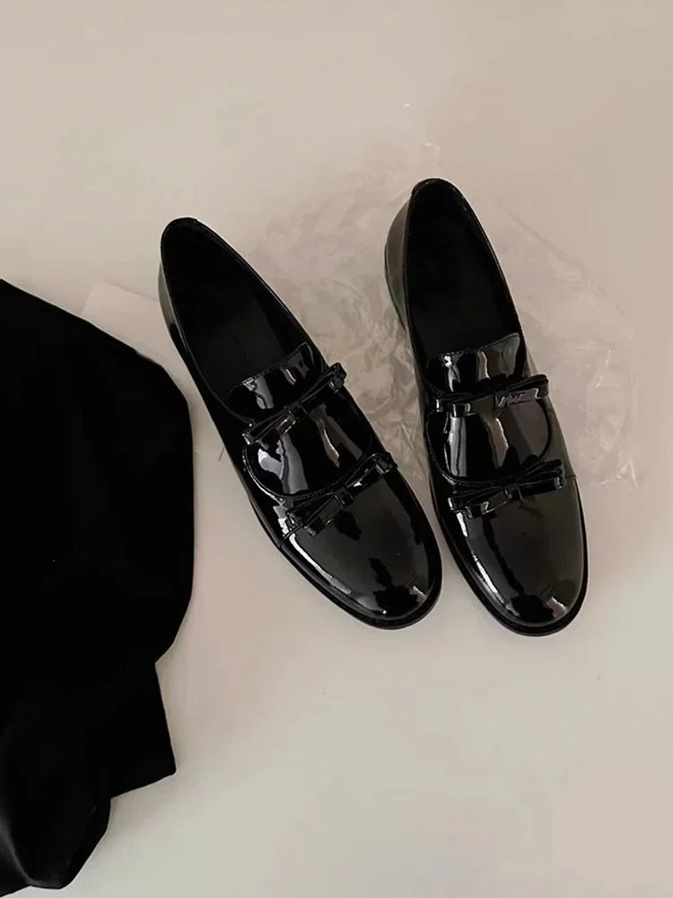 Retro British Style Mary Jane Women's Round Toe Chunky Heel Single Shoes with Bow Tie Comfortable Leather Loafers for Autumn Win