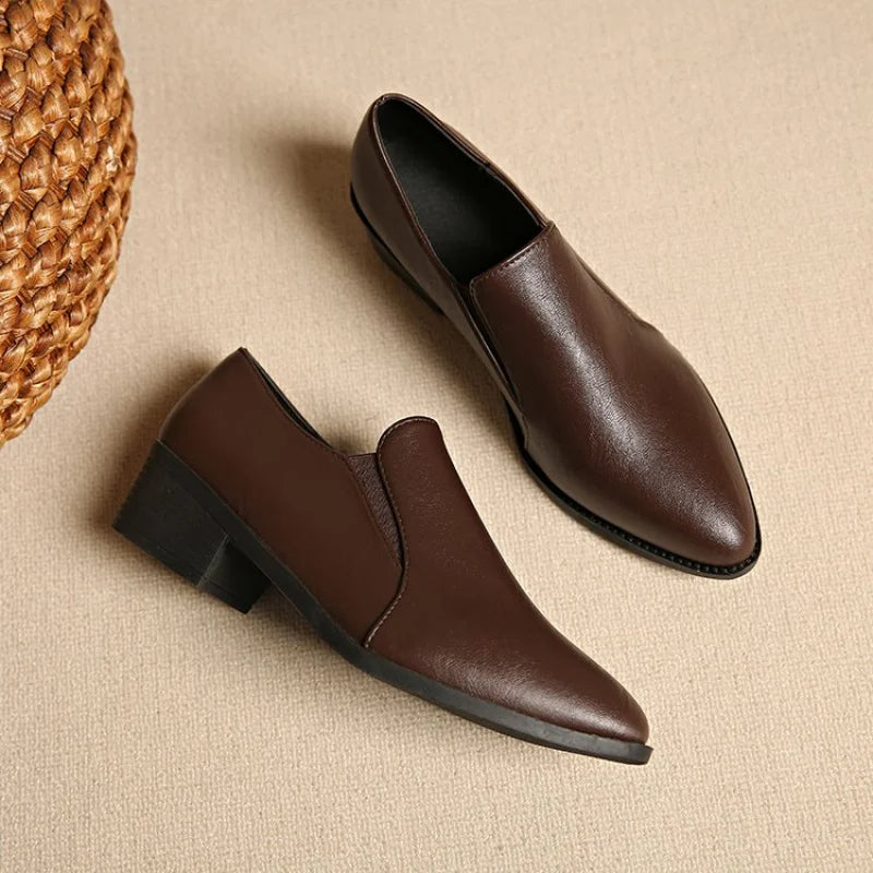 2025 New Women's French Retro Loafers - Pointed-Toe Slip-On with Chunky Heel & Breathable Design, Spring/Fall Comfort Shoes