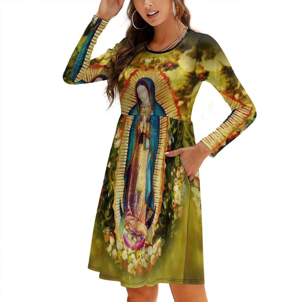 Our Lady Of Guadalupe Mexican Virgin Mary Mexico Aztec Women's Streetwear Party Dress Trendy Print Club Clothing For Female