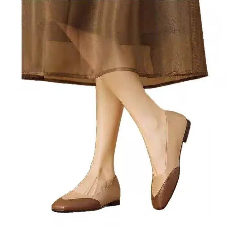 Color Block Plus Size Single Shoes Women's Fashion Autumn New Square Toe Shallow Mouth Non-slip Low Heel Shoes