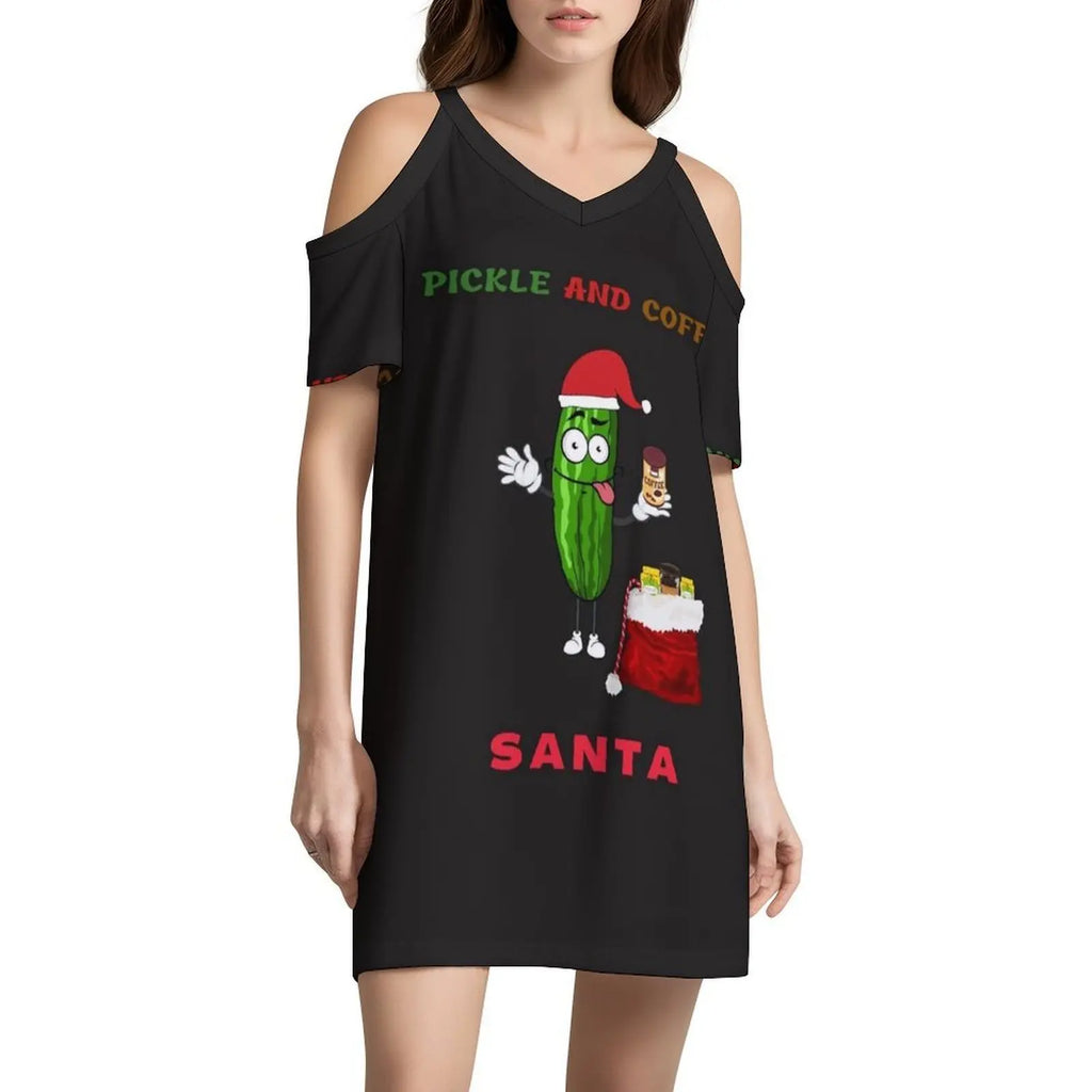 Pickle And Coffee Santa Preppy Style Mini Dress For Women A-Line Loose Fit Casual Day Dress Marvacousins246 Pickle Andhave A