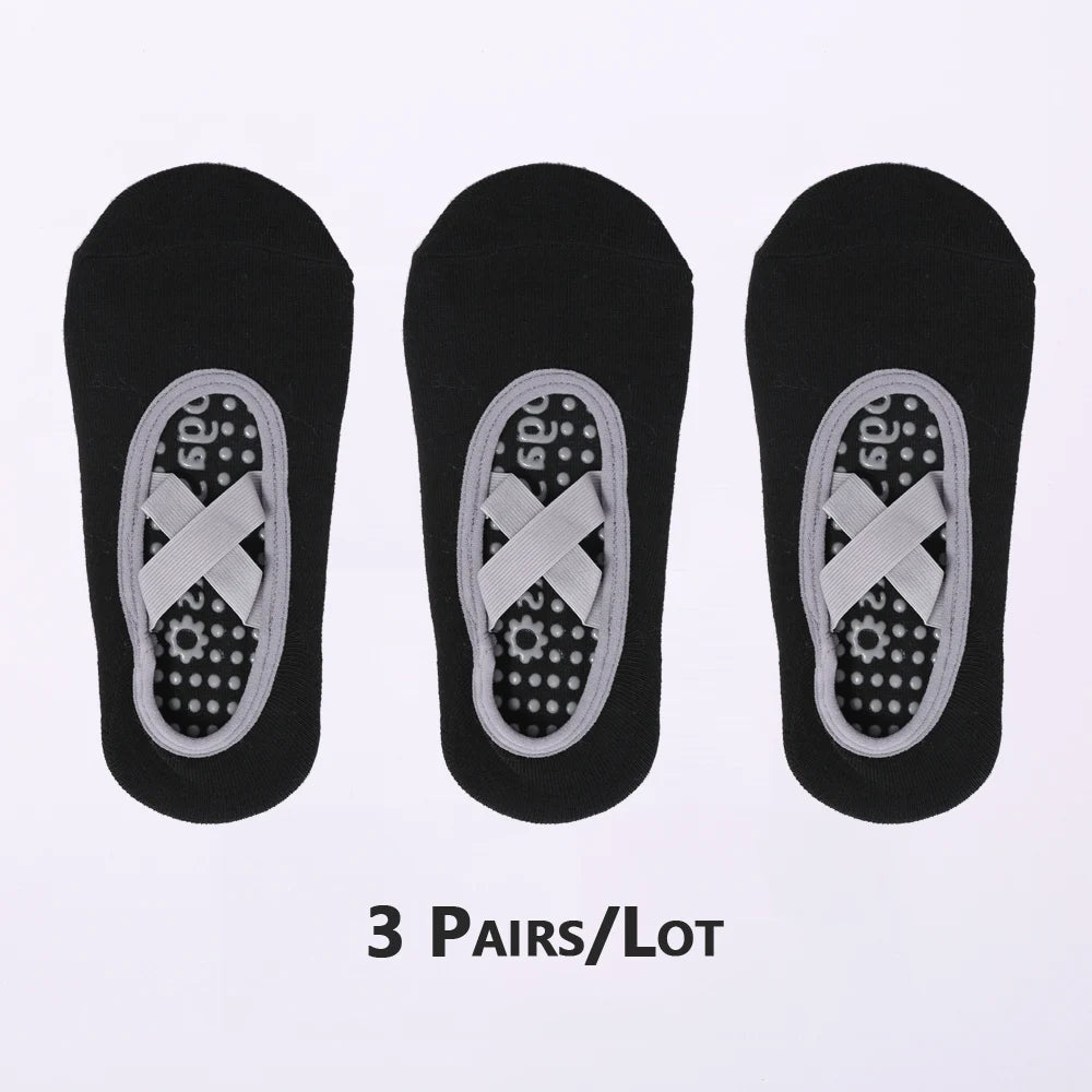 3 Pairs Non-Slip Pilates Socks Bandage Cotton Backless Yoga Socks for Women Fitness Ballet Dance Workout Sport Socks Slipper