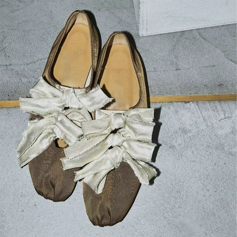 Women's Bowtie Decor Soft Sole Ballet Flat Shoes 2025 Trend Comfort Slip On Loafers Woman Non Slip Casual Shoes