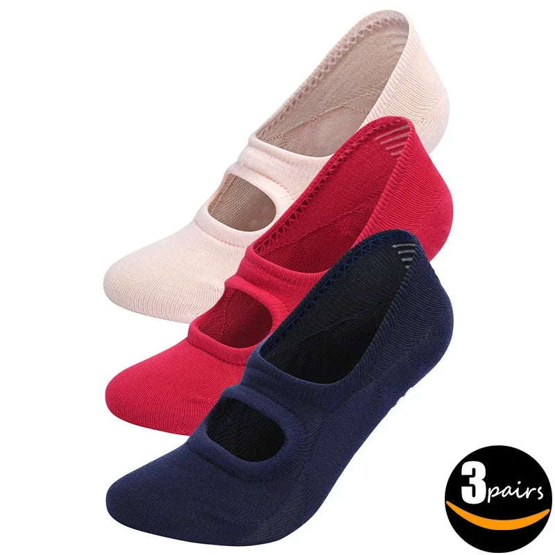 【 3 Pair Set 】Backless Yoga Socks Women Anti Slip Professional Pilates Socks Indoor Ballet Dance Fitness Sports Socks Women