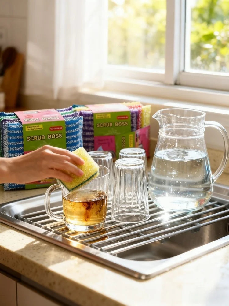 Non-Scratch Dish Sponge Cloth - Reusable Microfiber Cleaning Sponge Absorbent Double-Sided for Kitchen Dishes Pots Shoes