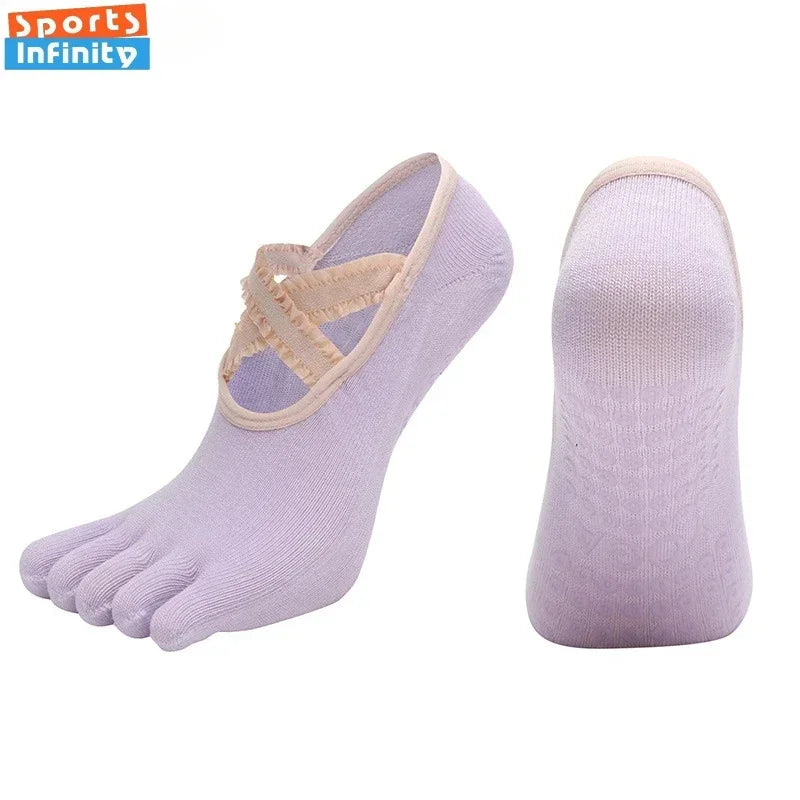 1 Pair Breathable Five Finger Yoga Socks for Women Split Toe Professional Pilates Socks Indoor Dance Floor Fitness Sports Socks