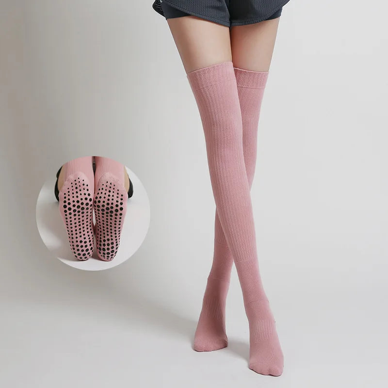 Women Non-slip Yoga Socks Long Tube Breathable Pilates Sports Sock Ladies Cotton Fitness Dance Ballet Indoor Floor Socks