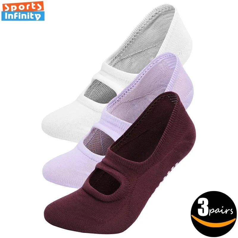 【 3 Pair Set 】Backless Yoga Socks Women Anti Slip Professional Pilates Socks Indoor Ballet Dance Fitness Sports Socks Women