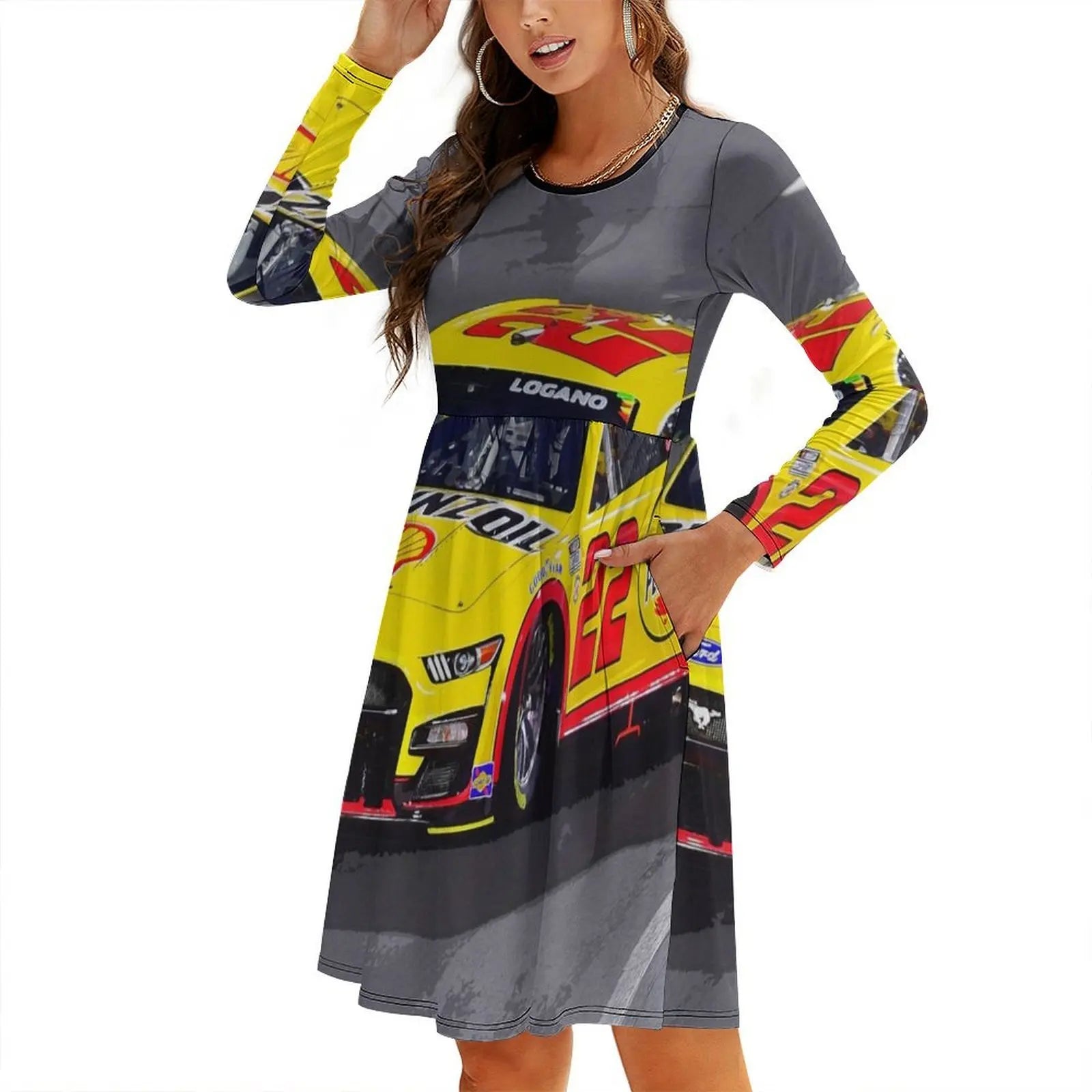 Joey Logano Racing His 2023 Racecar Korean Style Casual Dress For Women Simple Daily Office Lady Dresses Car Stock Racing
