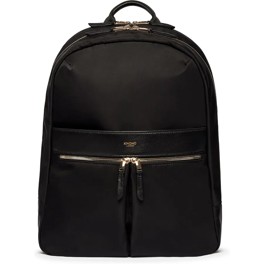 KNOMO Beaufort 15.6" Laptop Backpack Work Bag Purse for Women Large Travel Rucksack with Golden Zip Black