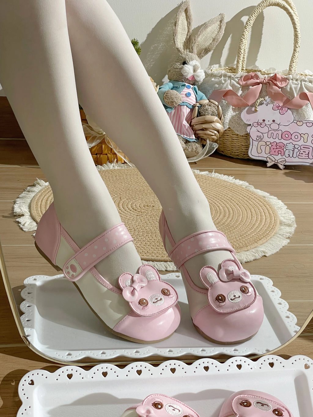 Cute Soft Girl Original Student Indoor Shoes Cute Soft Girls Women's Lolita Sweet Embroidered Rabbit Small Leather Shoes Female