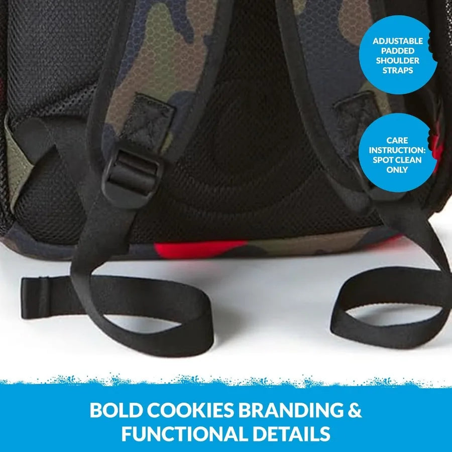 COOKIES Non-Standard Ripstop Nylon Backpack Durable Tear-Resistant Bag with Heavy-Duty Zippers Mesh Side Pockets Adjustable Str