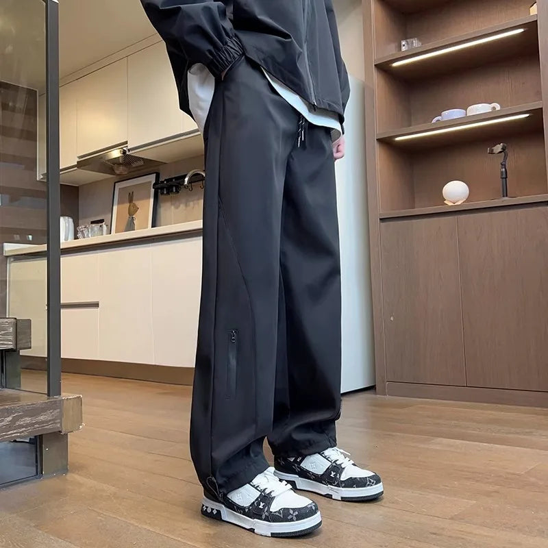 Men's 2025 New Spring Autumn Fast Drying Loose Casual Straight Leg Sports Workwear Casual Long Pants Long Leg Pants Solid Color
