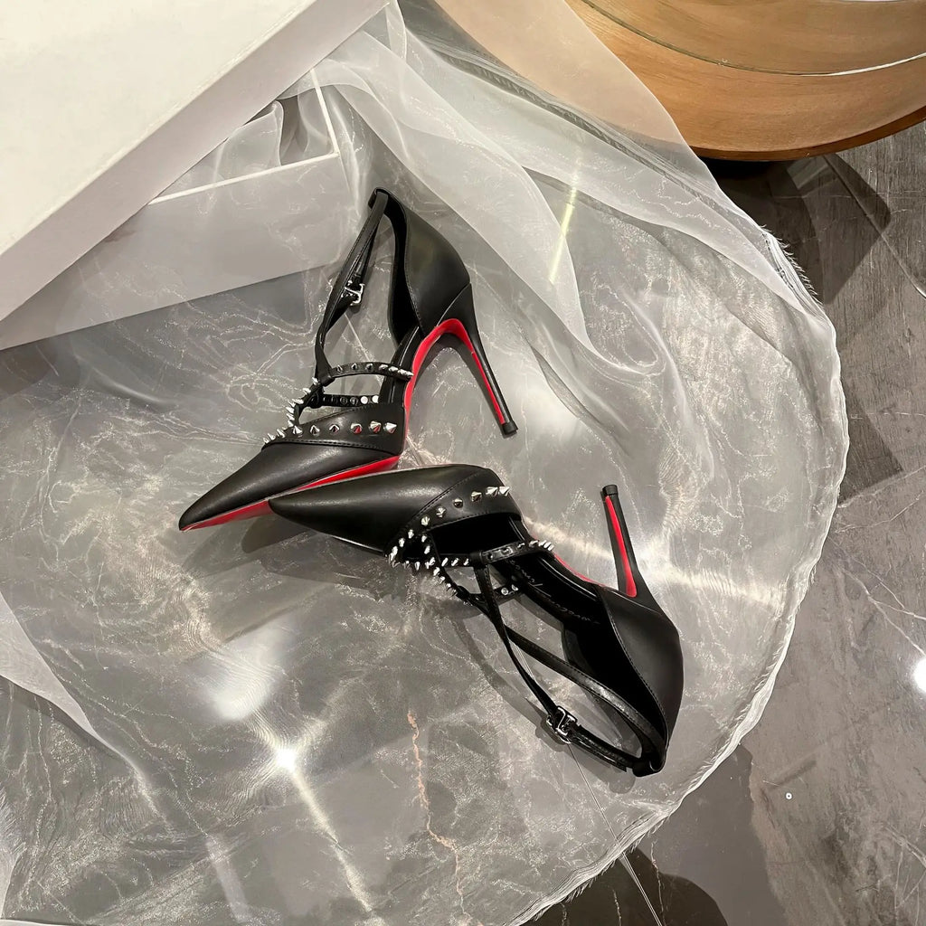 Retro Woman Shoes Sandals Stiletto Heels Suit Female Beige Original Gladiator Fashion Sexy Studded Leather High Girls Black Comf