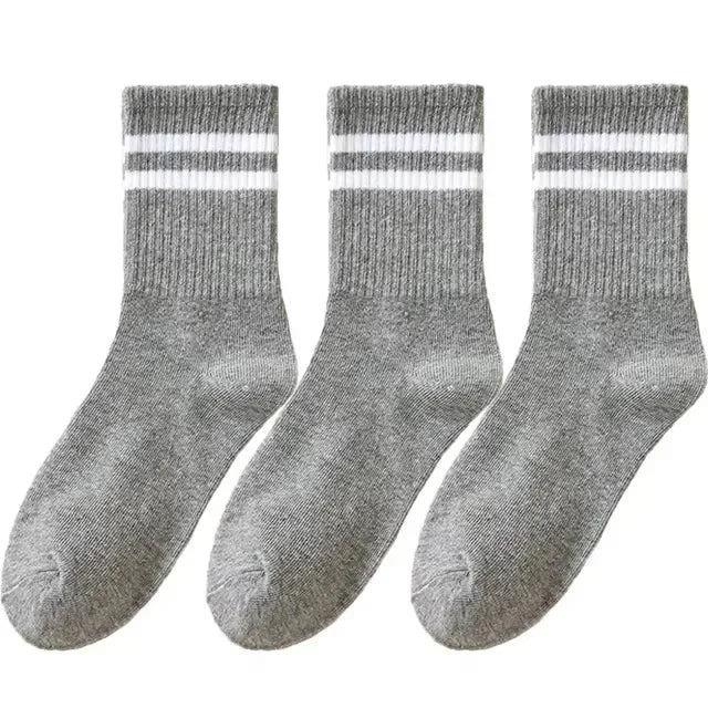 3/6 Pairs Women Sports Solid Socks Soft Comfortable Ventilate Versatile Mid Calf Socks Casual Stripe Splice Female Street Socks