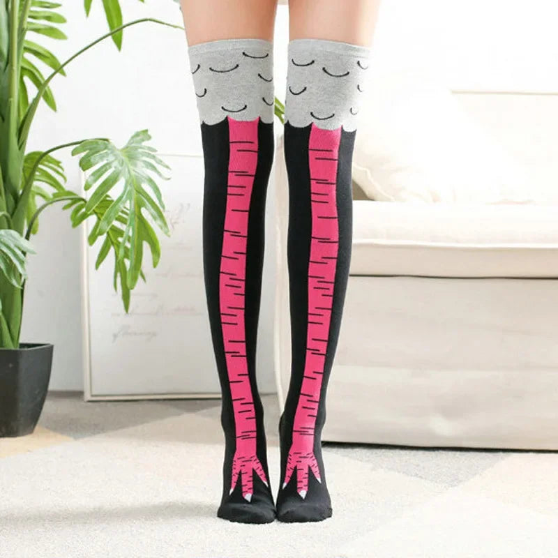 Funny Chicken Leg Socks for Adults Novelty Gifts for Halloween Party Knee High Slimming with Breathable Trendy Stockings