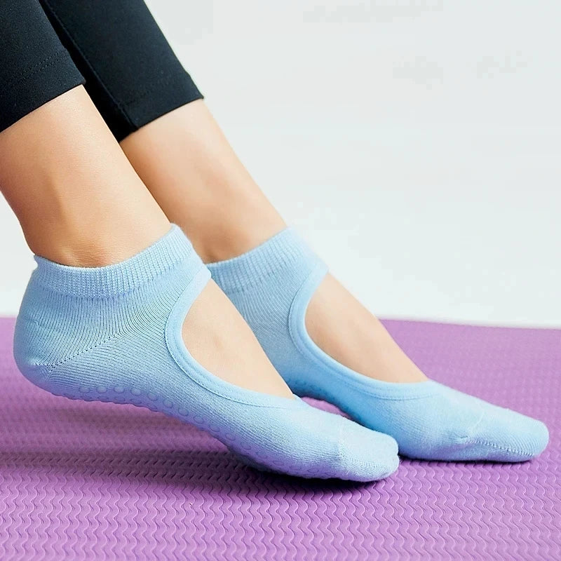 High Quality Women Yoga Socks Anti-Slip Breathable Backless Pilates Socks Ankle Ladies Ballet Dance Sports Socks for Fitness Gym