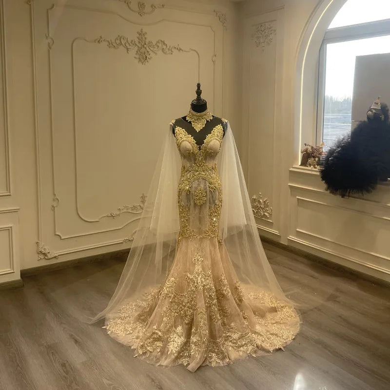 Gold Dotted Fishtail Dress