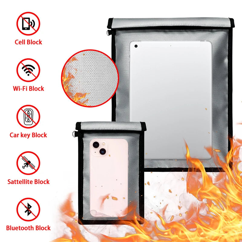 Fireproof Waterproof Faraday Bag Signal Blocker for Phone Laptop Car Keys Anti Hacking Tracking Radiation Protection Pouch