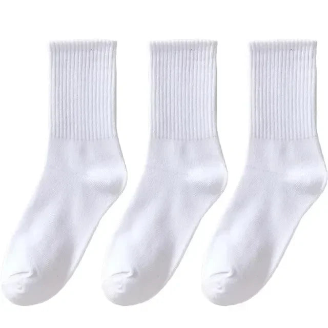 3/6 Pairs Women Sports Solid Socks Soft Comfortable Ventilate Versatile Mid Calf Socks Casual Stripe Splice Female Street Socks