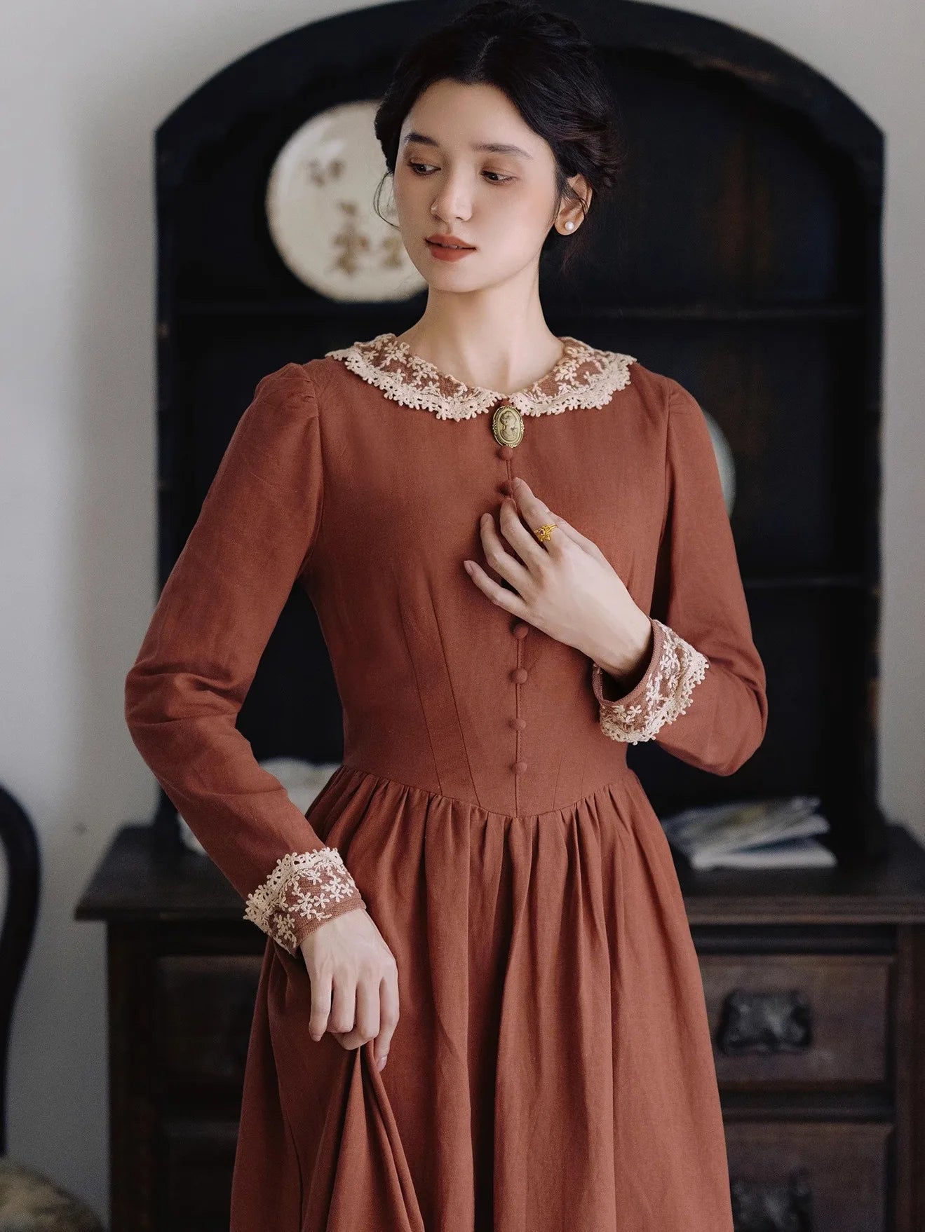 TIYIHAILEY Spring Autumn Women Cotton Linen Dresses With Lining Full Sleeve Long Maxi Ladies S-XL Lace Vintage 2025 New