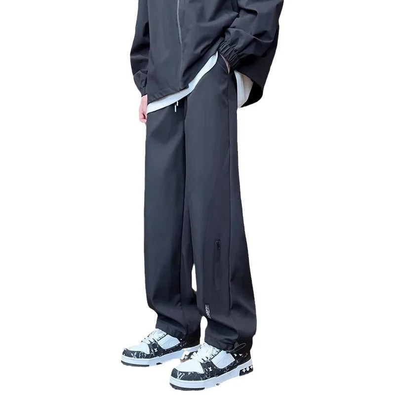 Men's 2025 New Spring Autumn Fast Drying Loose Casual Straight Leg Sports Workwear Casual Long Pants Long Leg Pants Solid Color