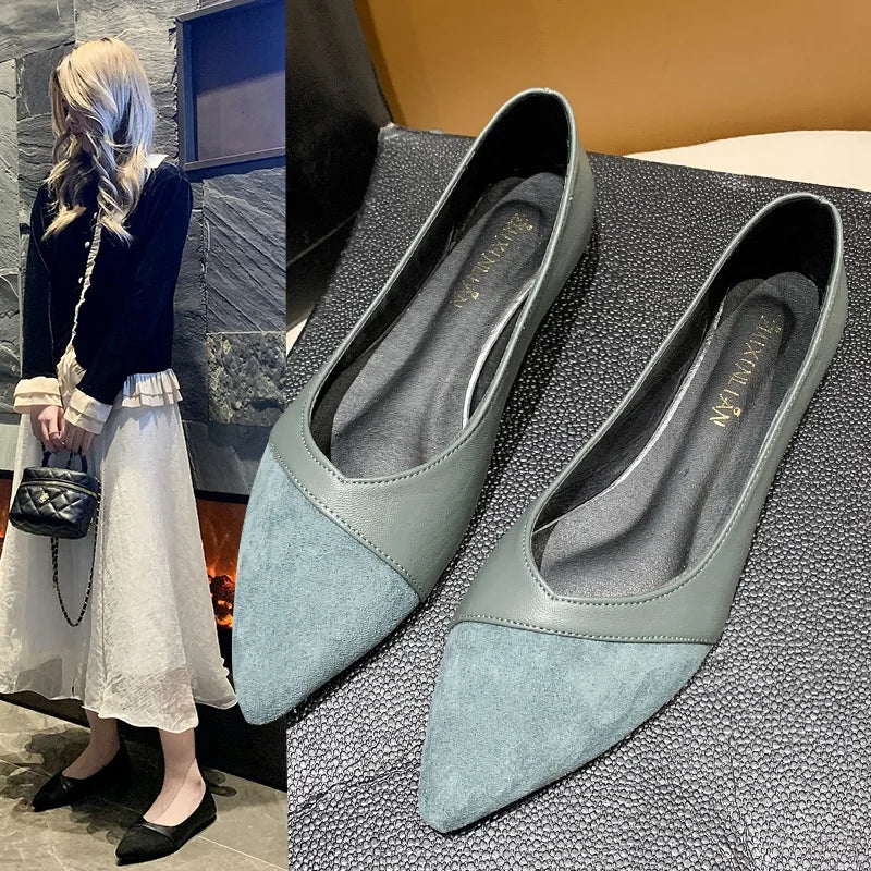 Flat black leather shoes for women Versatile low-heel slip-on work shoes for autumn