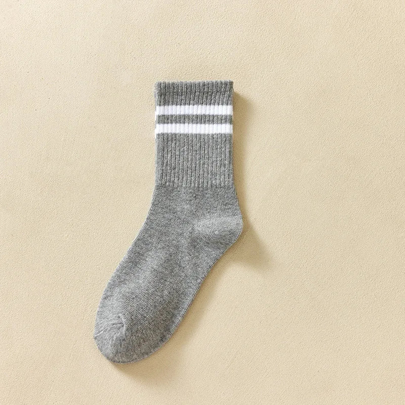 3/6 Pairs Women Sports Solid Socks Soft Comfortable Ventilate Versatile Mid Calf Socks Casual Stripe Splice Female Street Socks