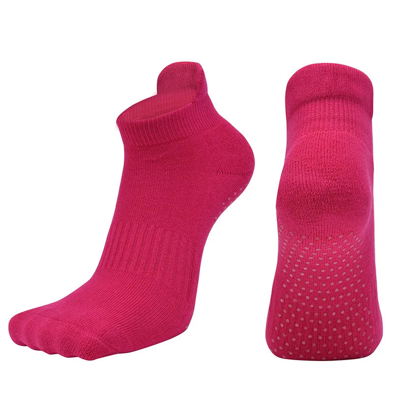 Women Yoga Socks Fitness Pilates Barre Gym Sports Dance Anti Slip Grip Silicone Towel Bottom Breathable Cotton Socks