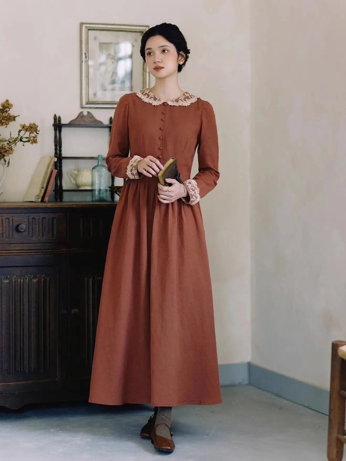 TIYIHAILEY Spring Autumn Women Cotton Linen Dresses With Lining Full Sleeve Long Maxi Ladies S-XL Lace Vintage 2025 New