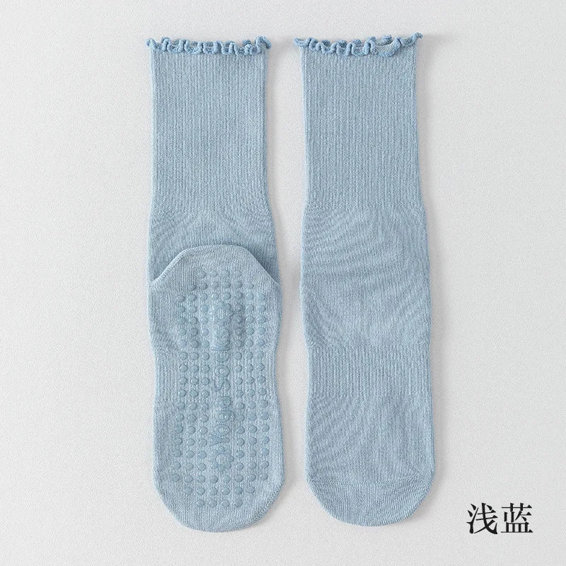 Spring and summer rolled edge mid tube yoga socks women anti slip dance fitness sports socks odor proof cotton Pilates socks