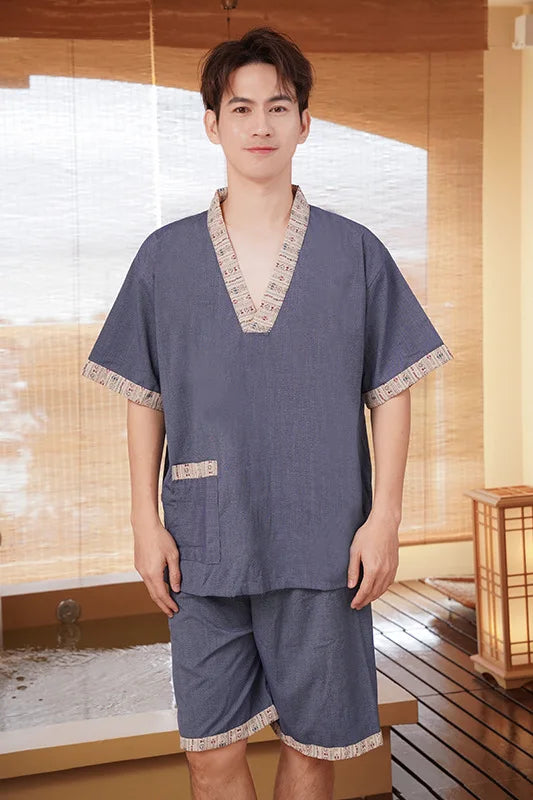 Cotton Sweat Steaming Clothing Women's Moxibustion Sauna Clothing Men's Massage Foot Bath Hotel Yukata Therapy Clothing Pajamas