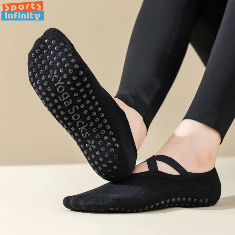 Harajuku Cross Belt Yoga Socks Anti Slip Women Professional Pilates Socks Gym Fitness Floor Trampoline Dance Sports Socks
