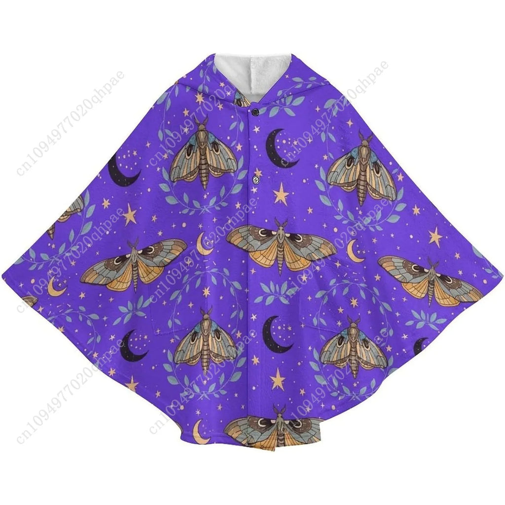 Cozy Flannel Blanket Sweater,Moths Leaves Moons Stars Oversized Hoodie With Pockets For Kids And Teenagers
