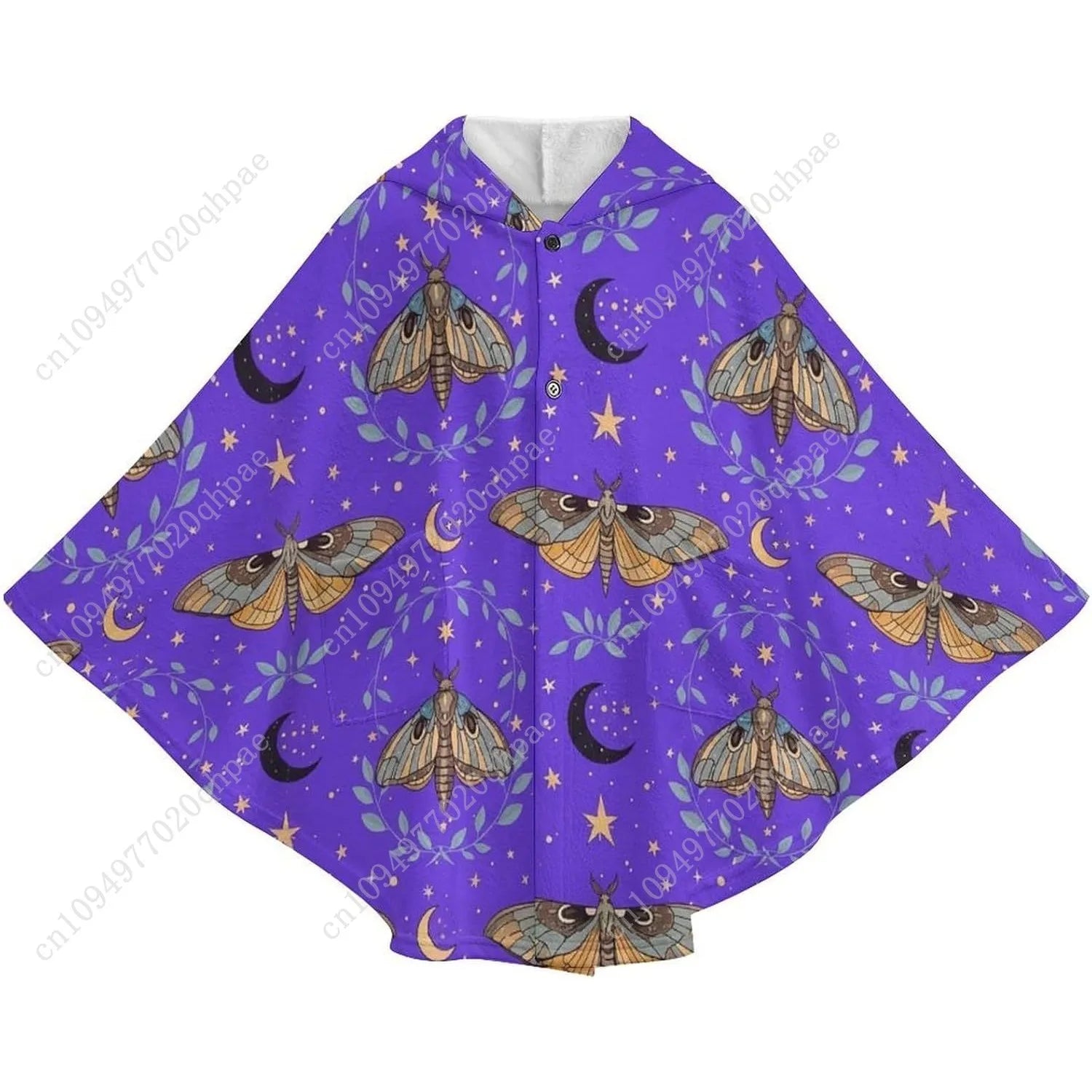 Cozy Flannel Blanket Sweater,Moths Leaves Moons Stars Oversized Hoodie With Pockets For Kids And Teenagers