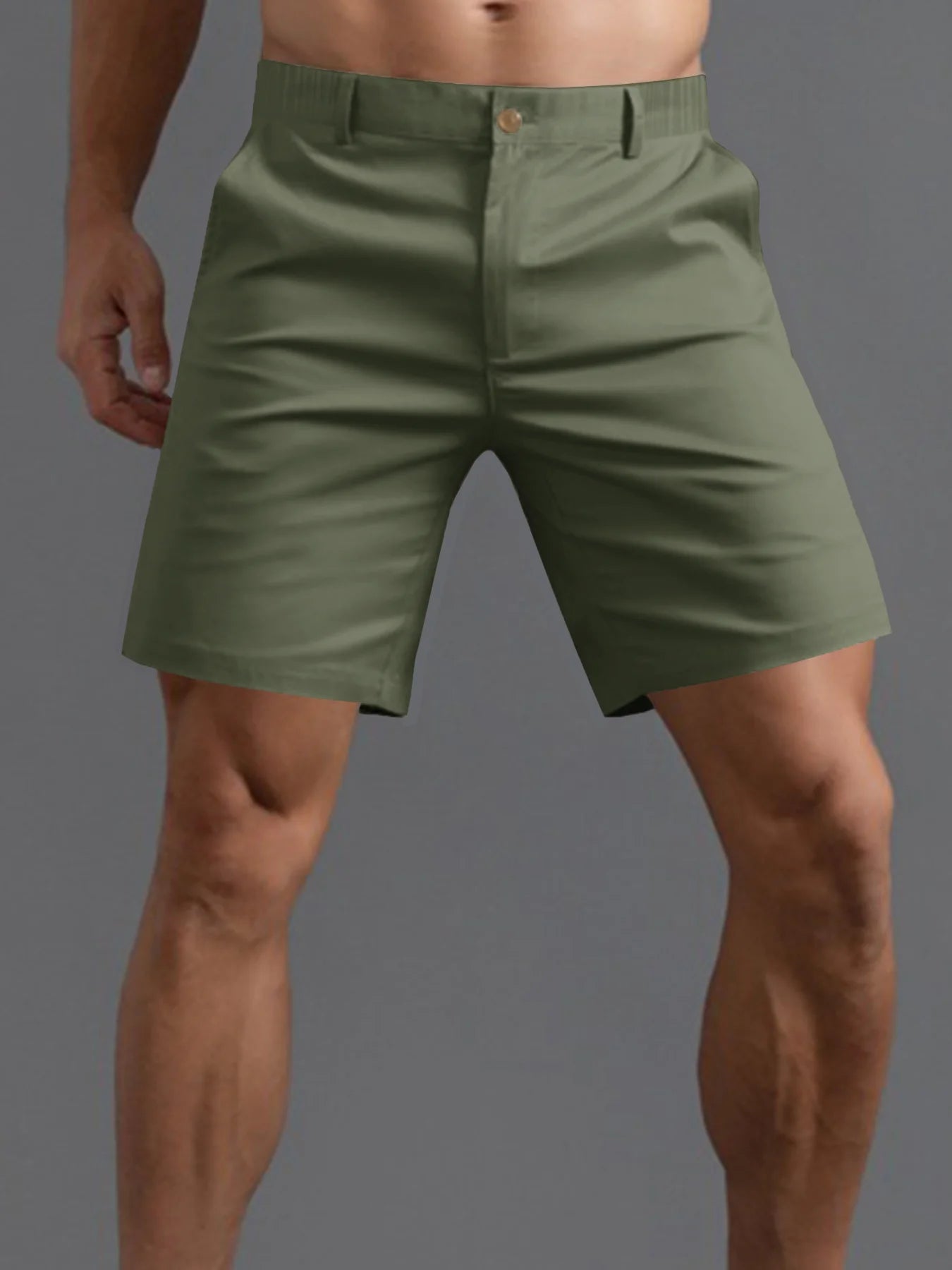 Summer Casual Shorts Mens Fit Solid Color Cargo Shorts Breathable Button Elastic Waist Sports Hiking Golf Shorts Streetwear Male