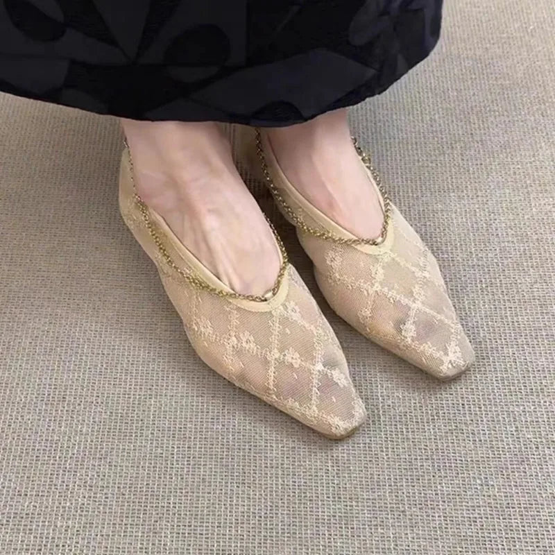 2025 Hot Sale Ladies Shoes Slip-on Women's High Heels Fashion Mesh Casual New Square Toe Best Seller High Heels Zapatos Mujer