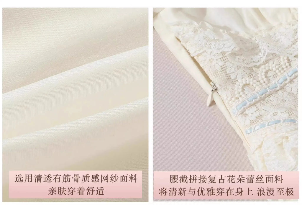 TIYIHAILEY Autumn Women Dress Full Lantern Sleeve Long Maxi Ladies XS-XL Vintage High Waist Lace Slash Neck White Lace Up 2025