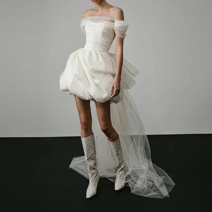 New Elegant Lightweight Wedding Dresses for Women White Sexy Bridal Mini Dress with Mesh Trailing Bridal Luxury Party Vestidos