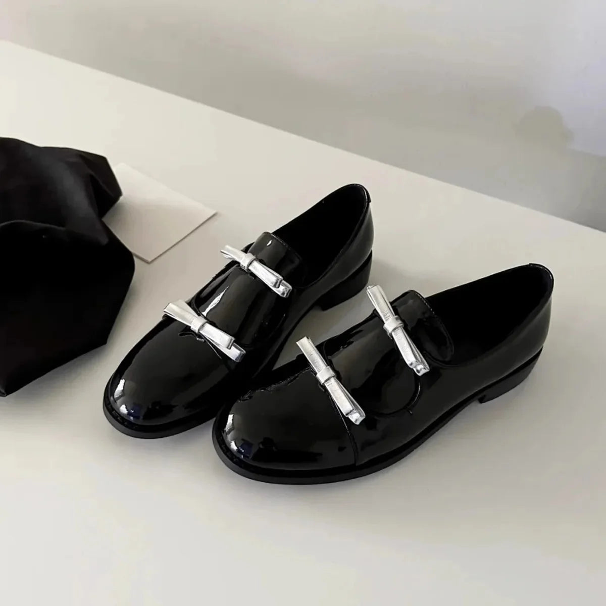 Retro British Style Mary Jane Women's Round Toe Chunky Heel Single Shoes with Bow Tie Comfortable Leather Loafers for Autumn Win