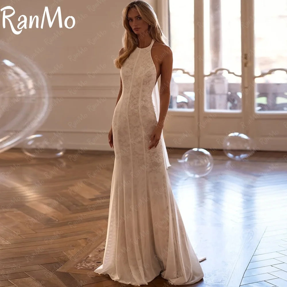 Ranmo Exquisite 2025 Mermaid Wedding Dress Halter Elegant Lace Bridal Gown Sleeveless Customized Vestidos De Novia Court Train