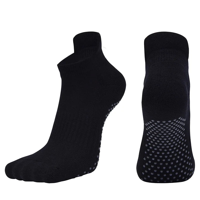 Women Yoga Socks Fitness Pilates Barre Gym Sports Dance Anti Slip Grip Silicone Towel Bottom Breathable Cotton Socks